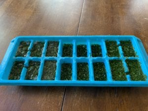 Preserving herbs by freezing is easy when you use an icetray.