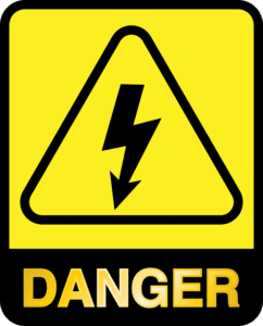 Danger sign for electricity warning for planting trees and shrubs.