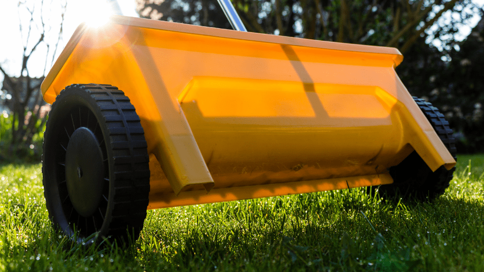 Lawn fertilizer spreader for spring fertilzation.