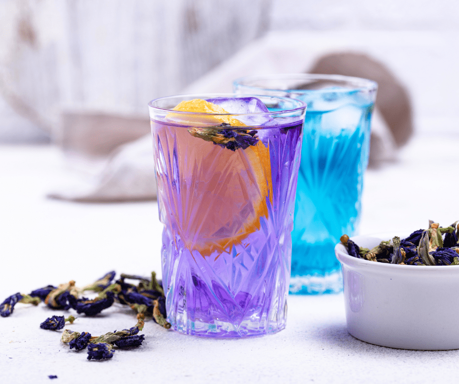 blue-tea Changing colors of pea vine tea.